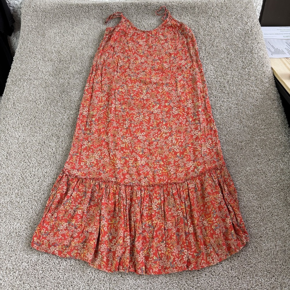 O'Neill Dress Womens S Red Floral Sleeveless Scoop Neck Ruffle Maxi Sundress
